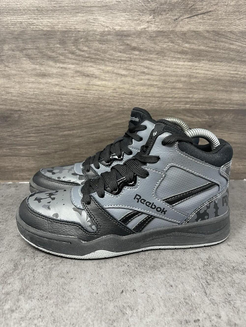 Reebok BB4500 Court Sneakers Kids Size 2 Grey Black Camo